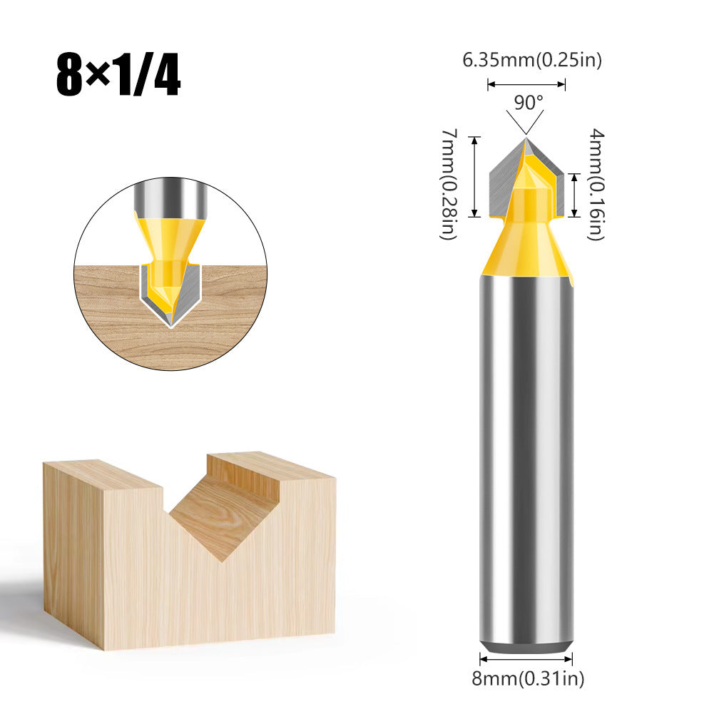 90 degree V-shaped knife 8 handle woodworking milling cutter v-slot trimming machine cutter head Aluminum plastic plate slotting integrated wall folding cutter head