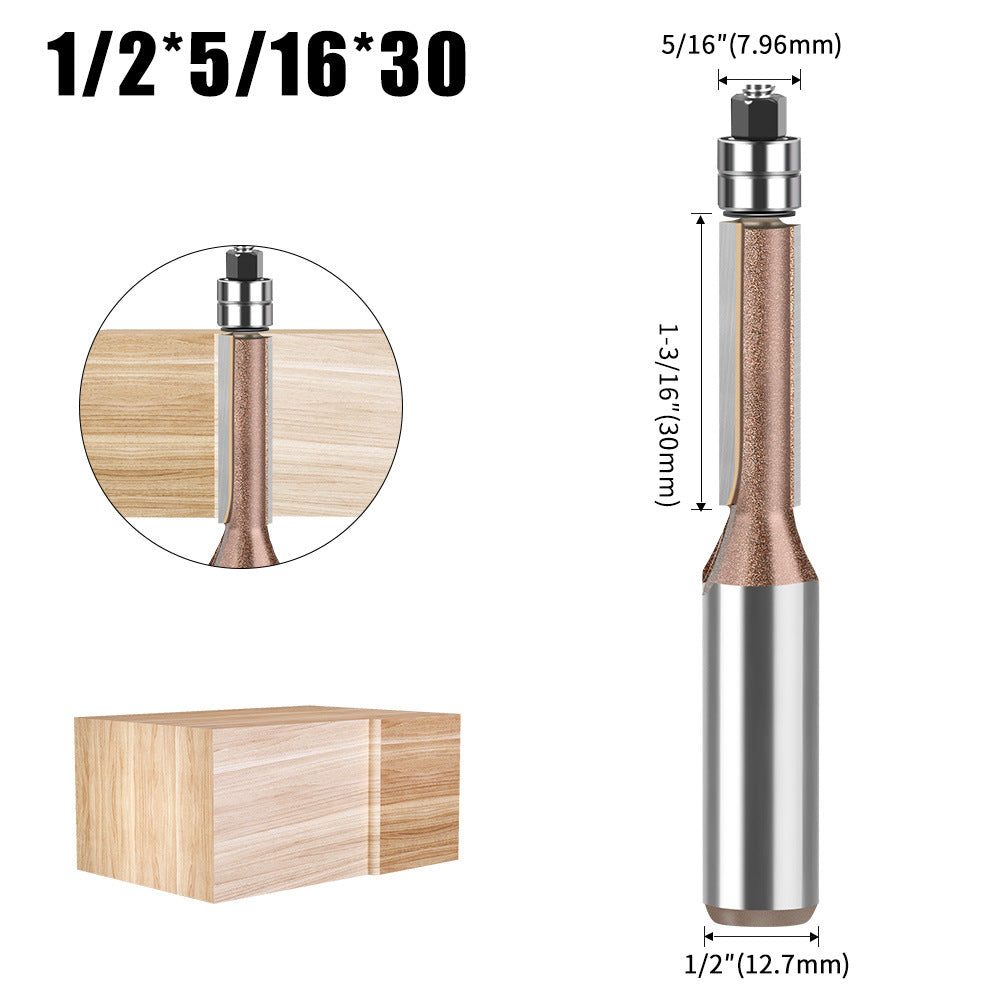 Professional grade 1/2 shank head double bearing trimming knife tungsten steel imitation woodworking milling cutter trimming alloy blade bearing