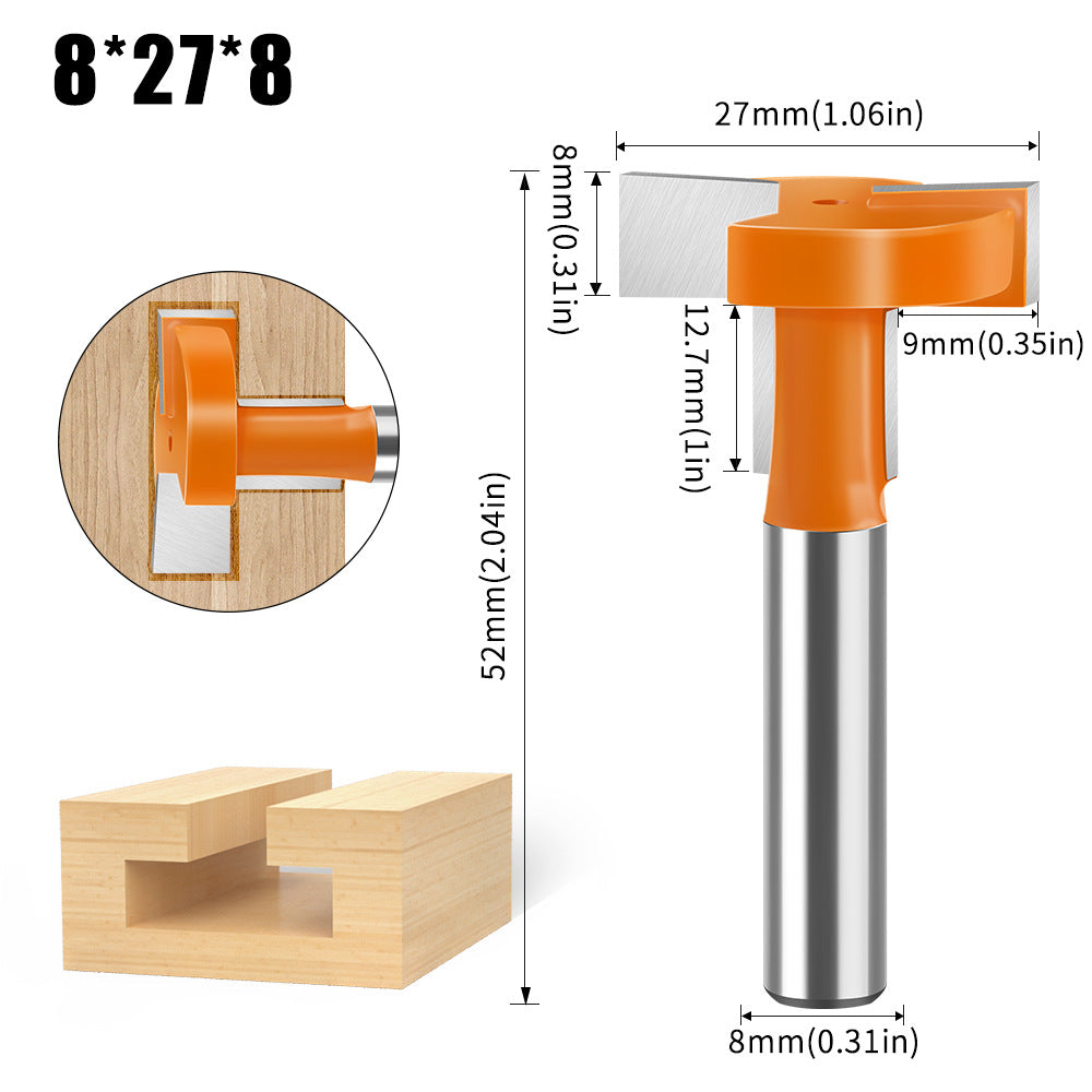 Orange straight edge T-knife, woodworking engraving milling cutter, notch cutter, four-edge slotting cutter, woodworking milling cutter