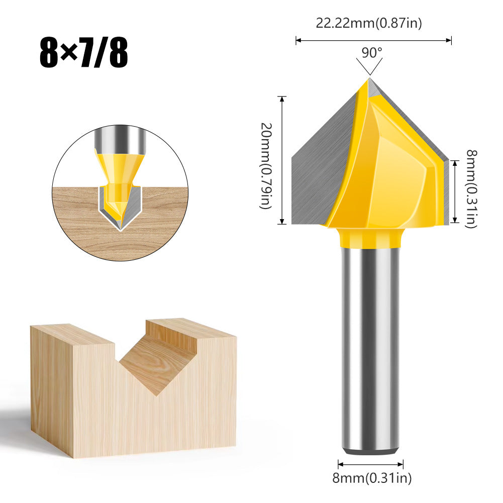 90 degree V-shaped knife 8 handle woodworking milling cutter v-slot trimming machine cutter head Aluminum plastic plate slotting integrated wall folding cutter head