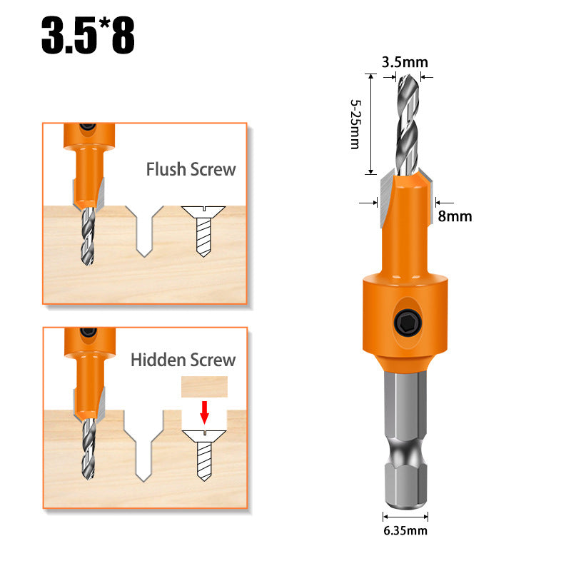 Hexagonal shank woodworking drill countersunk drill hidden screw hole double edge punching countersunk drill high speed steel woodworking drill