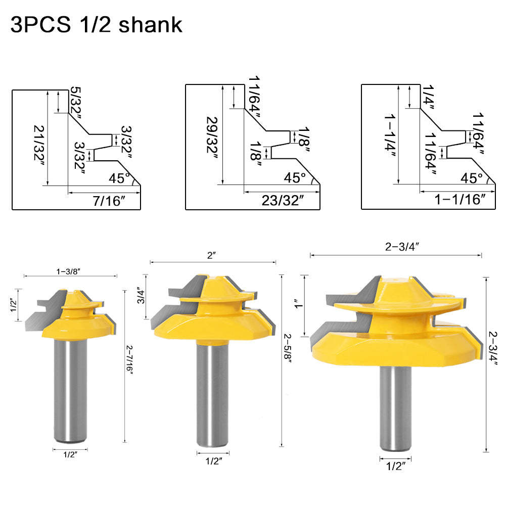 45 degree tenon cutter 1/2 * 1-3/8 woodworking milling cutter slotting cutter trimming machine cutter head engraving machine gong cutter