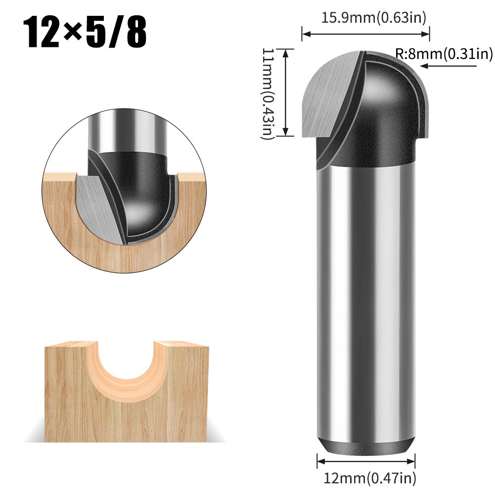 6 handle 12 handle slotting knife bottom digging knife woodworking round bottom knife, engraving machine, trimming machine knife head round bottom trimming milling cutter