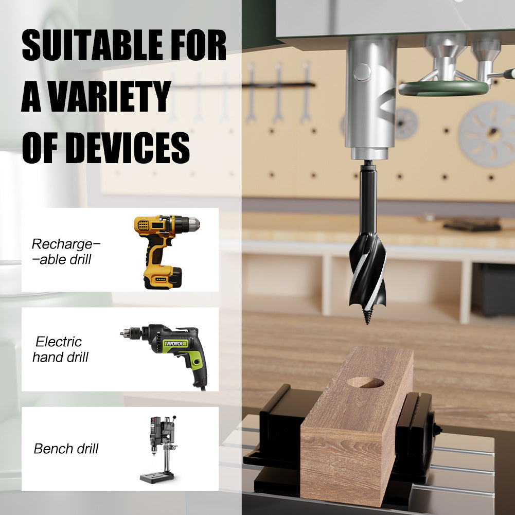 Hexagonal shank hole opener, four-slot four-blade woodworking drill set, outdoor manual multi-purpose drill