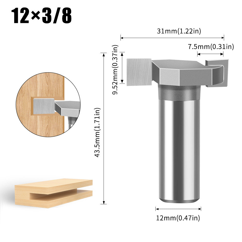 6 handle 12 handle T-shaped knife Slotted knife Alloy slotting cutter head Woodworking milling cutter Tungsten steel cutter head Woodworking slotting knife