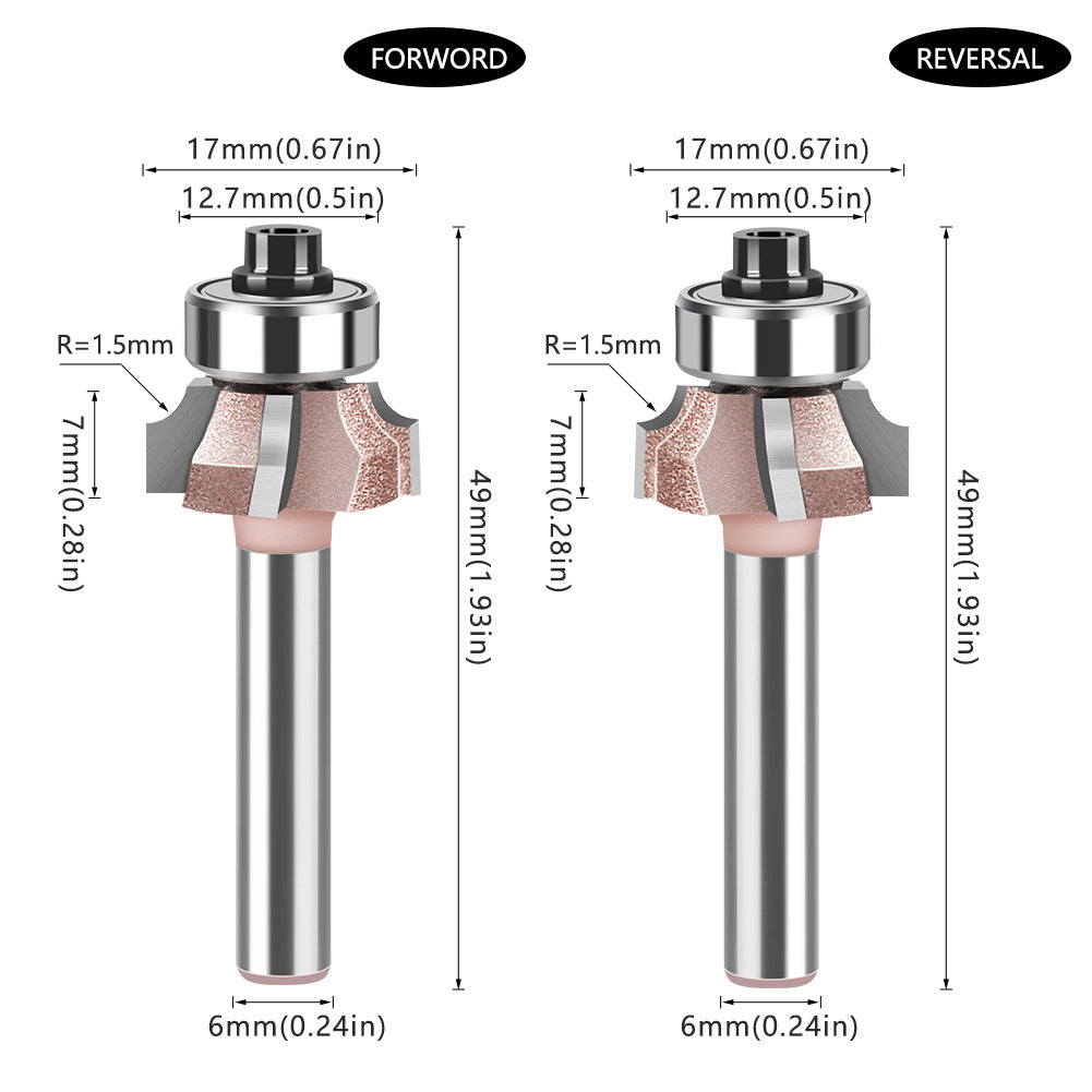 6Mm shank four-blade positive and reverse edge banding knife rounded corner knife arc trimming knife woodworking chamfering knife