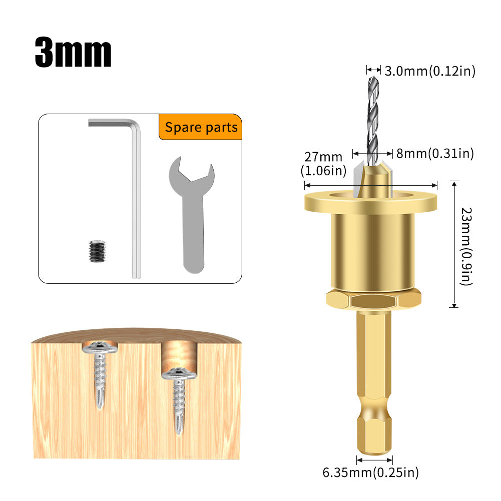 Adjustable hexagonal shank countersunk hole drilling tapered hole drilling screw step drill self-tapping screw alloy head wood installation