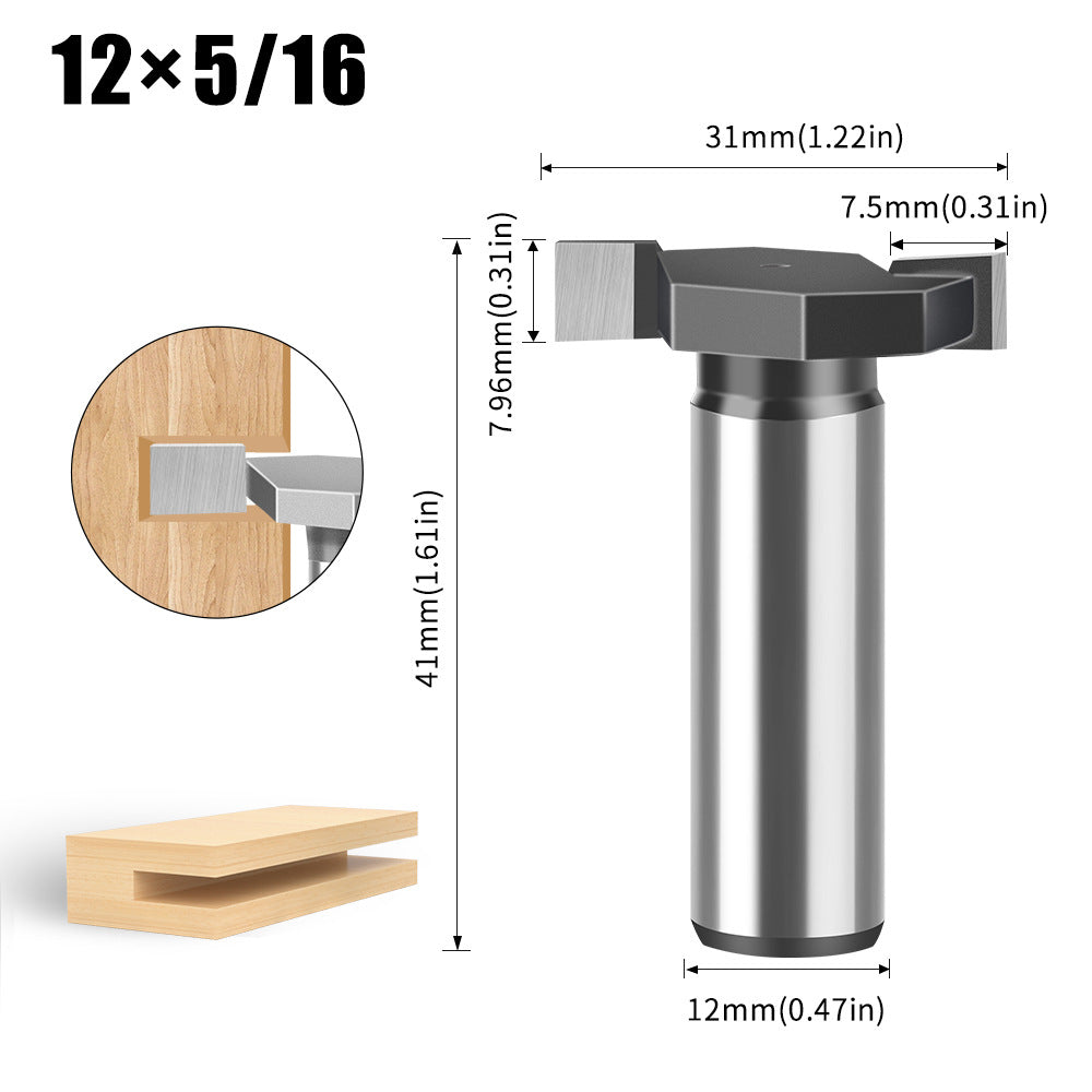 6 handle 12 handle T-shaped knife Slotted knife Alloy slotting cutter head Woodworking milling cutter Tungsten steel cutter head Woodworking slotting knife