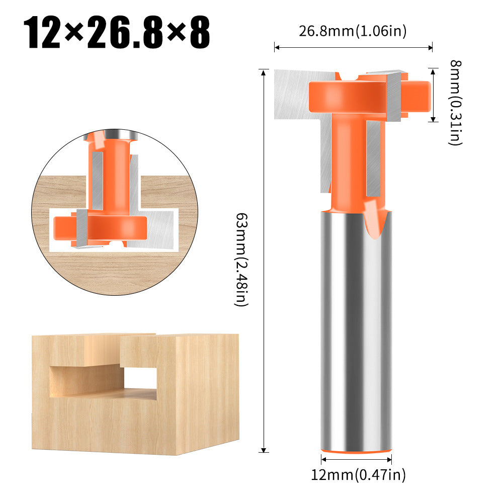 Three-edged straight-edge T-knife 12 handles, woodworking engraving milling cutter, notch cutter, four-edged slotting cutter, woodworking milling cutter