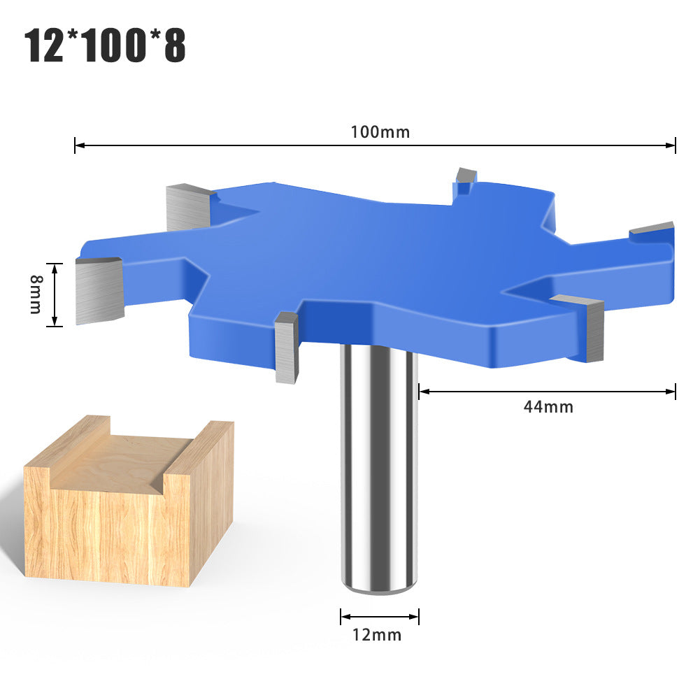 6-Tooth four-tooth T-shaped knife 1/2 handle 12mm handle woodworking tool lengthened T-shaped cutter slotted milling cutter T-shaped tenon cutter