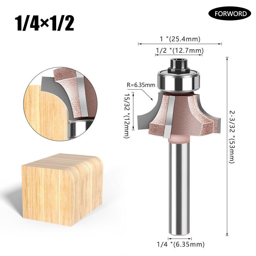 1/4 shank four-blade positive and reverse edge banding knife rounded corner knife arc trimming knife woodworking chamfering knife