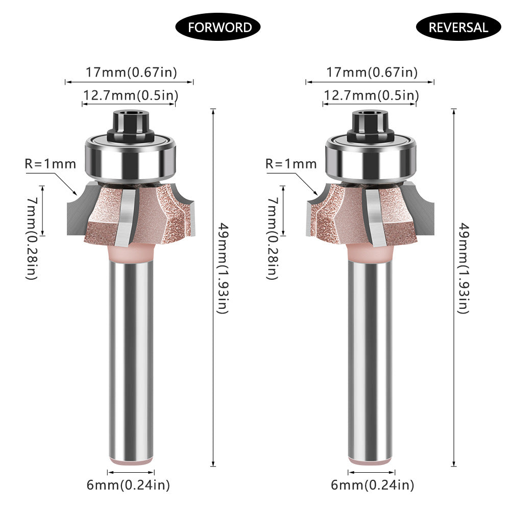 6Mm shank four-blade positive and reverse edge banding knife rounded corner knife arc trimming knife woodworking chamfering knife