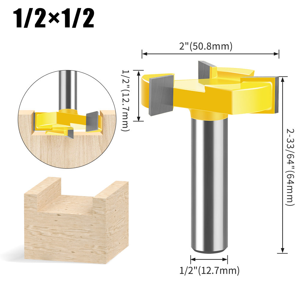 Three-blade T-slotting cutter T-type mortise and tenon cutter engraving machine trimming machine cutter head, woodworking milling cutter alloy notch cutter