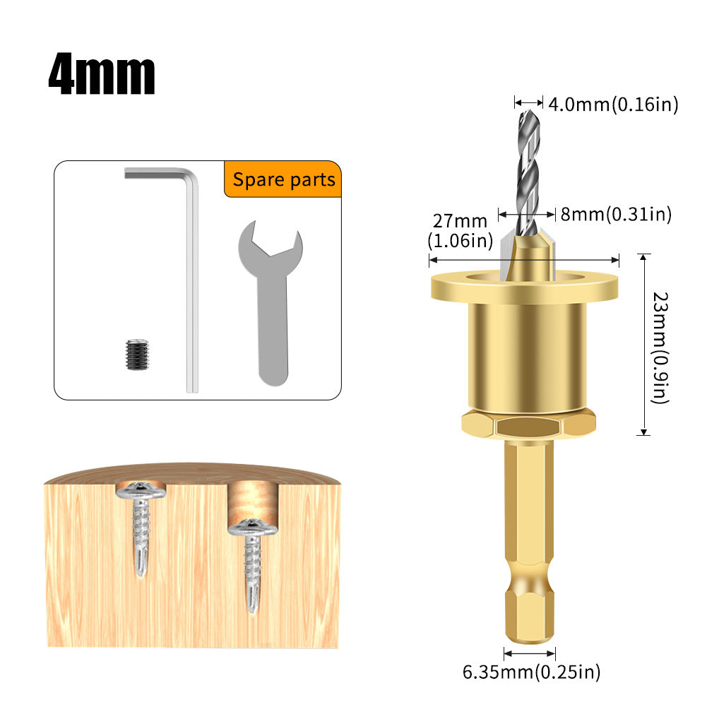 Adjustable hexagonal shank countersunk hole drilling tapered hole drilling screw step drill self-tapping screw alloy head wood installation