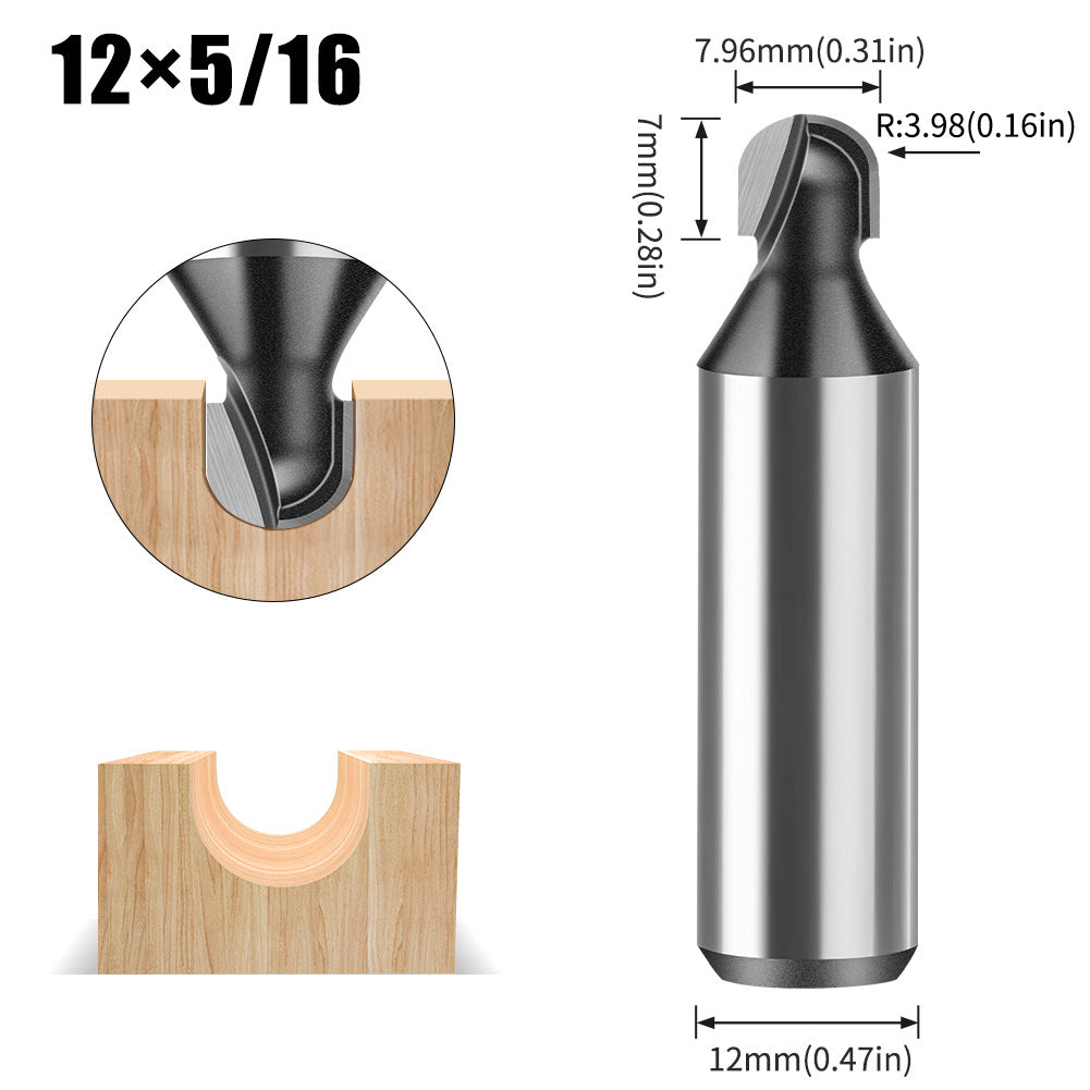 6 handle 12 handle slotting knife bottom digging knife woodworking round bottom knife, engraving machine, trimming machine knife head round bottom trimming milling cutter