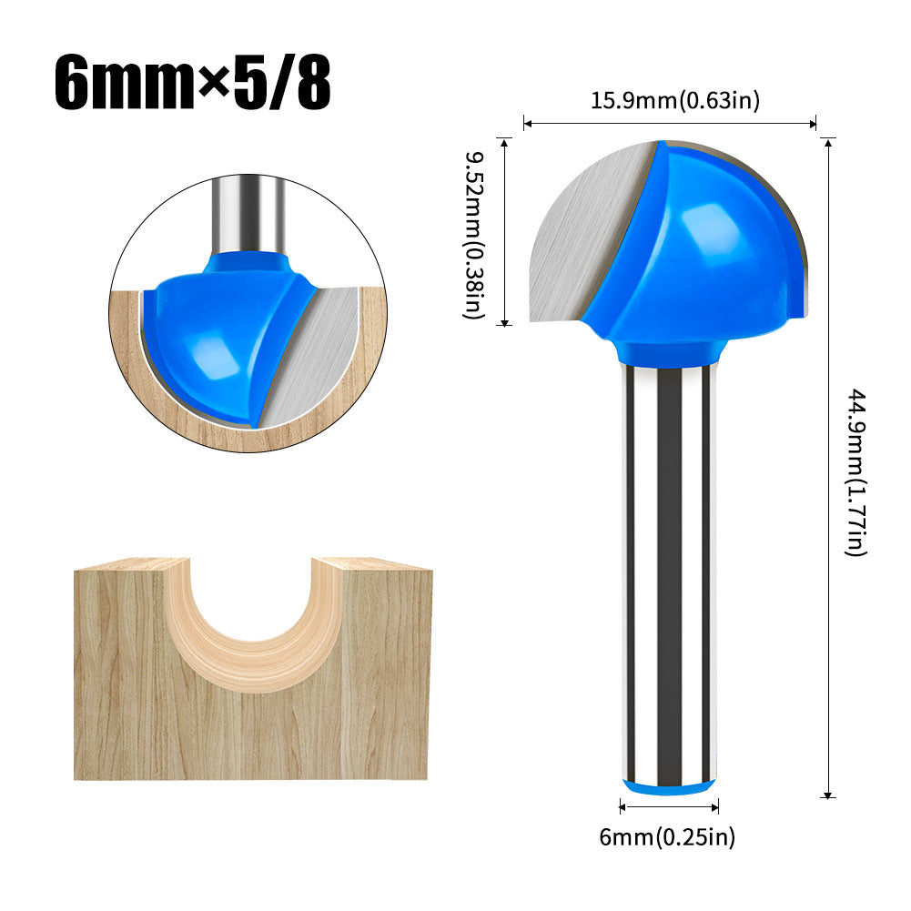 6 handle 12 handle slotting knife bottom digging knife woodworking round bottom knife, engraving machine, trimming machine knife head round bottom trimming milling cutter