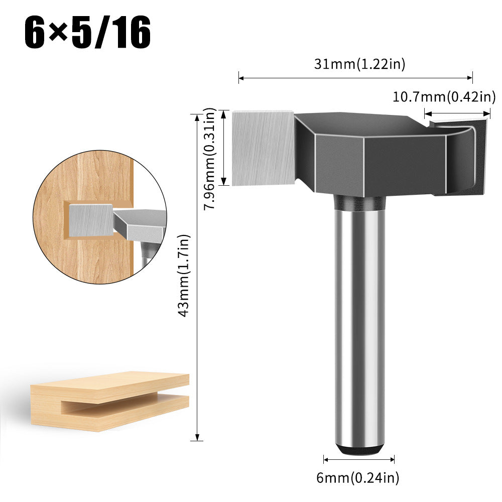 6 handle 12 handle T-shaped knife Slotted knife Alloy slotting cutter head Woodworking milling cutter Tungsten steel cutter head Woodworking slotting knife