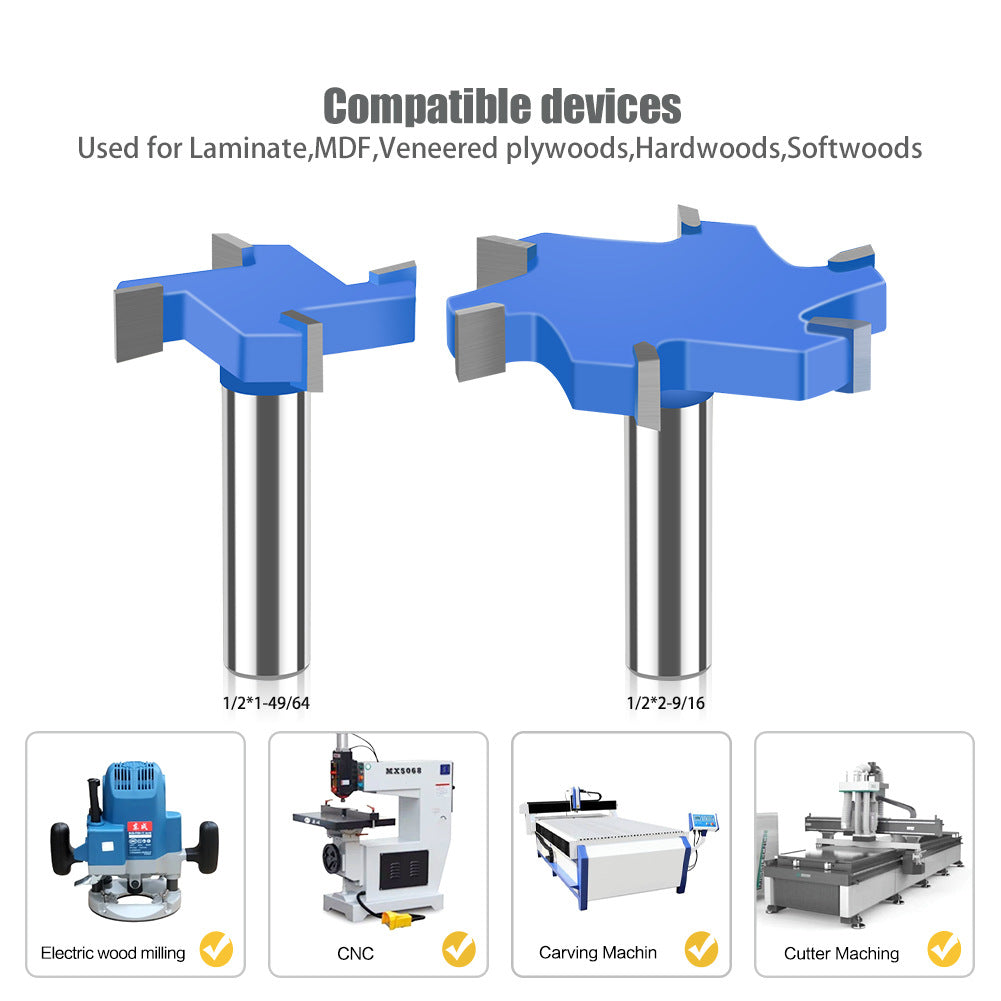 6-Tooth four-tooth T-shaped knife 1/2 handle 12mm handle woodworking tool lengthened T-shaped cutter slotted milling cutter T-shaped tenon cutter