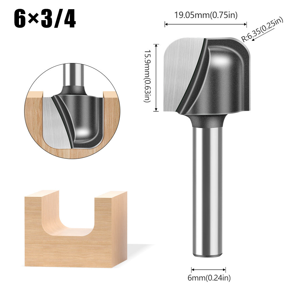 5-Piece set of 1/4 handle 6 handle double arc round bottom knife, slotting knife, bakelite milling cutter, engraving machine, trimming machine round bottom line type