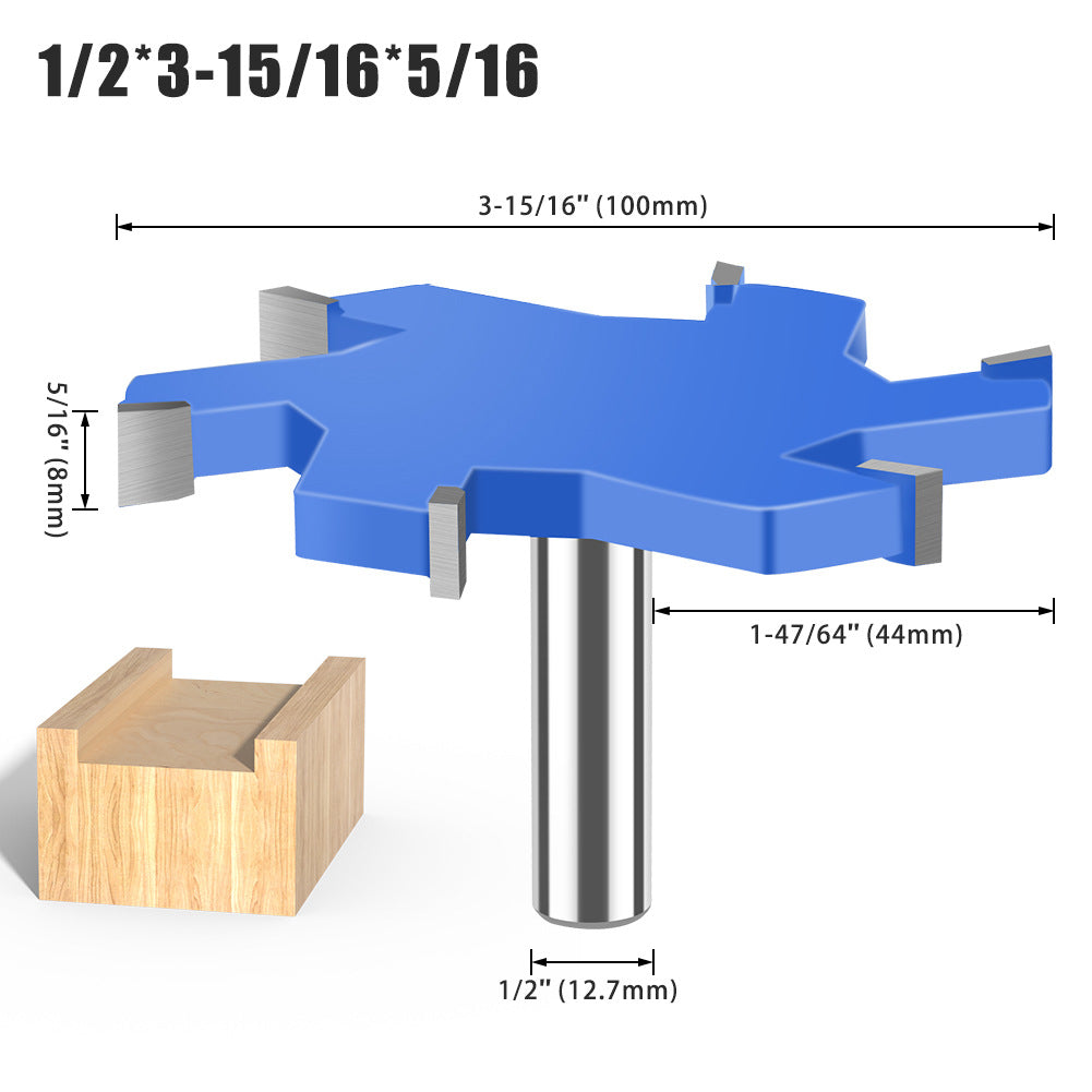 6-Tooth four-tooth T-shaped knife 1/2 handle 12mm handle woodworking tool lengthened T-shaped cutter slotted milling cutter T-shaped tenon cutter