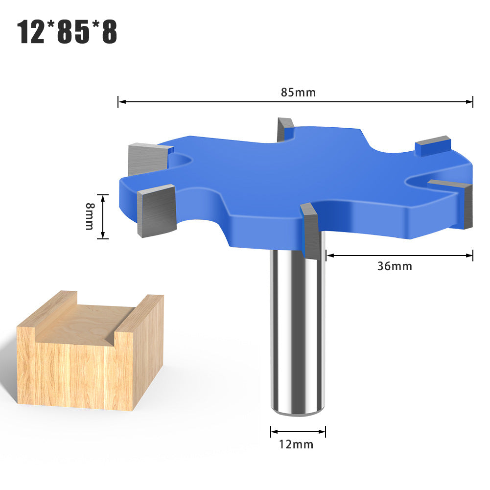 6-Tooth four-tooth T-shaped knife 1/2 handle 12mm handle woodworking tool lengthened T-shaped cutter slotted milling cutter T-shaped tenon cutter