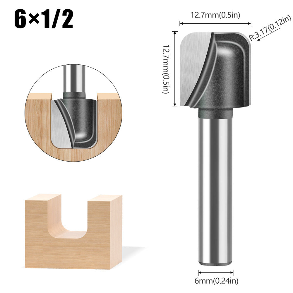 5-Piece set of 1/4 handle 6 handle double arc round bottom knife, slotting knife, bakelite milling cutter, engraving machine, trimming machine round bottom line type