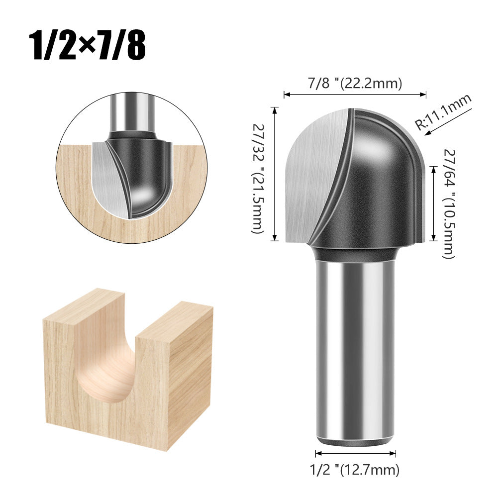 1/2 shank 12 shank deep round bottom cutter, woodworking milling cutter slotting cutter trimming machine tool head engraving machine bakelite gong cutter