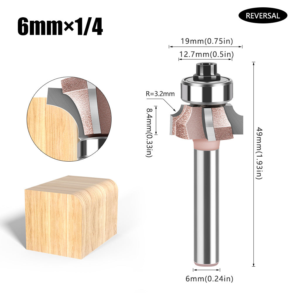 6Mm shank four-blade positive and reverse edge banding knife rounded corner knife arc trimming knife woodworking chamfering knife