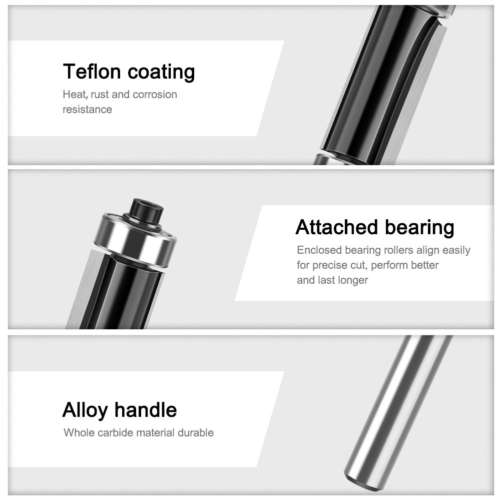 Double Bearing Trimming Knife Double Blade Straight Knife Woodworking Knife, Bakelite Milling Trimming Machine Gong Milling Cutter 1/4 * 12.7 * 25.4
