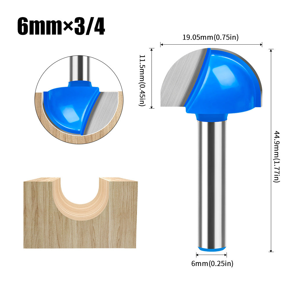 6 handle 12 handle slotting knife bottom digging knife woodworking round bottom knife, engraving machine, trimming machine knife head round bottom trimming milling cutter
