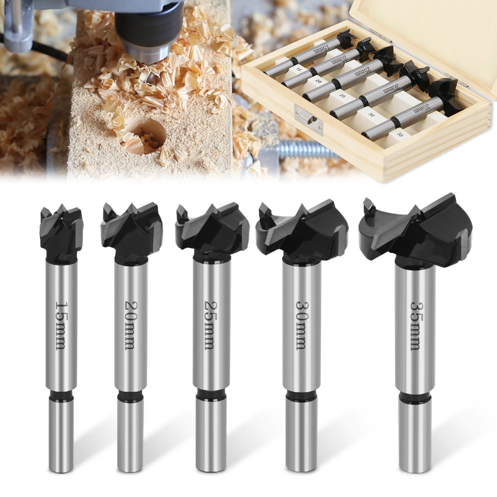 5-Piece woodworking hole opener, hand drill wood board reaming drill bit, hinge alloy plastic gypsum board wood