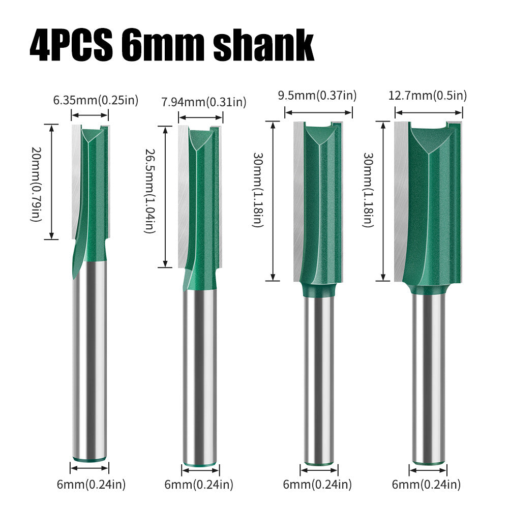 Professional grade straight knife slotting straight knife 6 handle 1/4 handle woodworking milling cutter tungsten steel alloy cutter head double edge straight knife