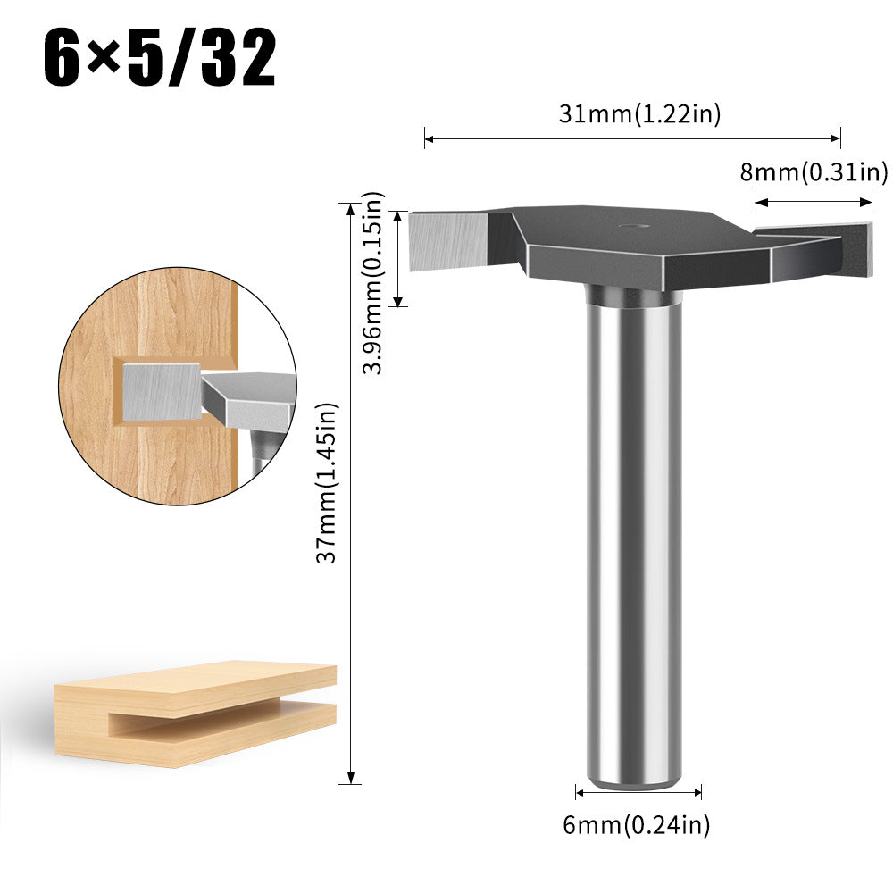 6 handle 12 handle T-shaped knife Slotted knife Alloy slotting cutter head Woodworking milling cutter Tungsten steel cutter head Woodworking slotting knife