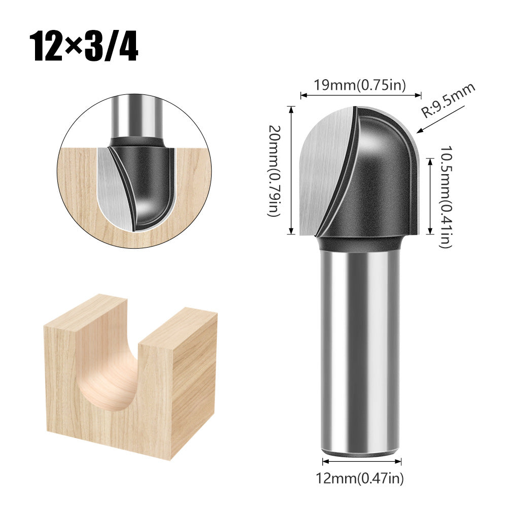 1/2 shank 12 shank deep round bottom cutter, woodworking milling cutter slotting cutter trimming machine tool head engraving machine bakelite gong cutter