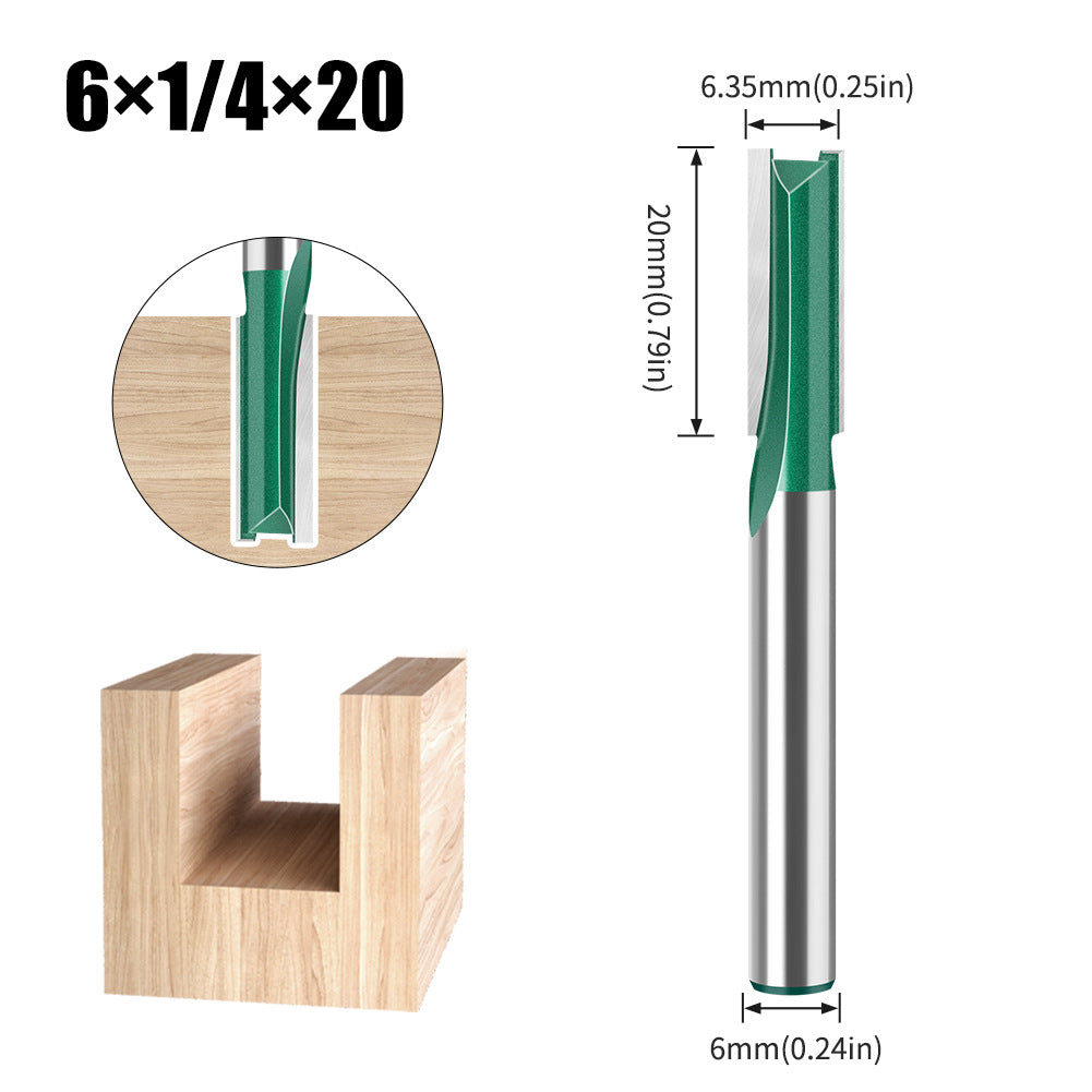 Professional grade straight knife slotting straight knife 6 handle 1/4 handle woodworking milling cutter tungsten steel alloy cutter head double edge straight knife