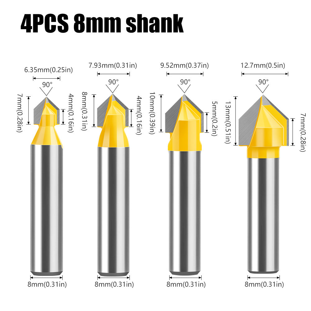 90 degree V-shaped knife 8 handle woodworking milling cutter v-slot trimming machine cutter head Aluminum plastic plate slotting integrated wall folding cutter head