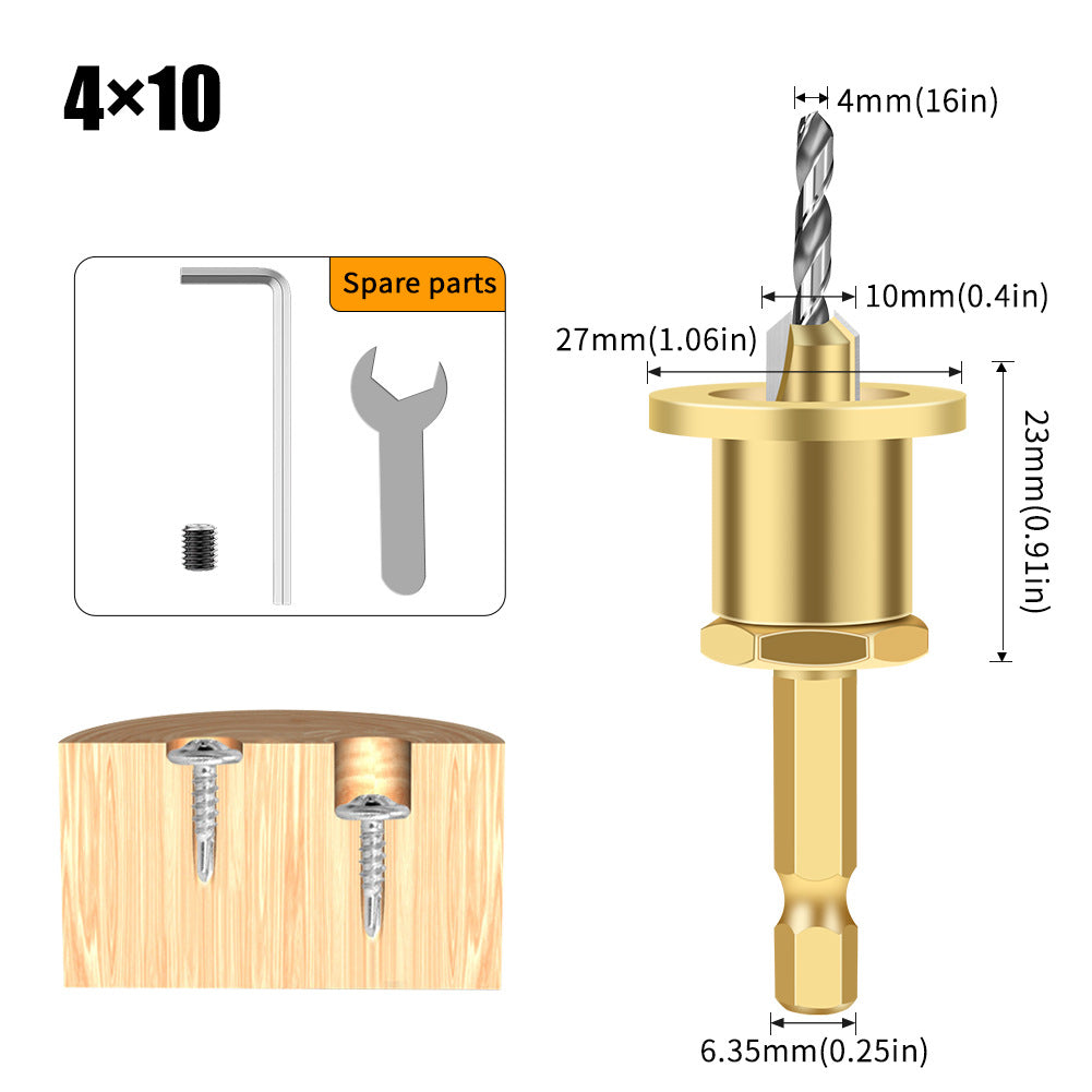 Adjustable hexagonal shank countersunk hole drilling tapered hole drilling screw step drill self-tapping screw alloy head wood installation