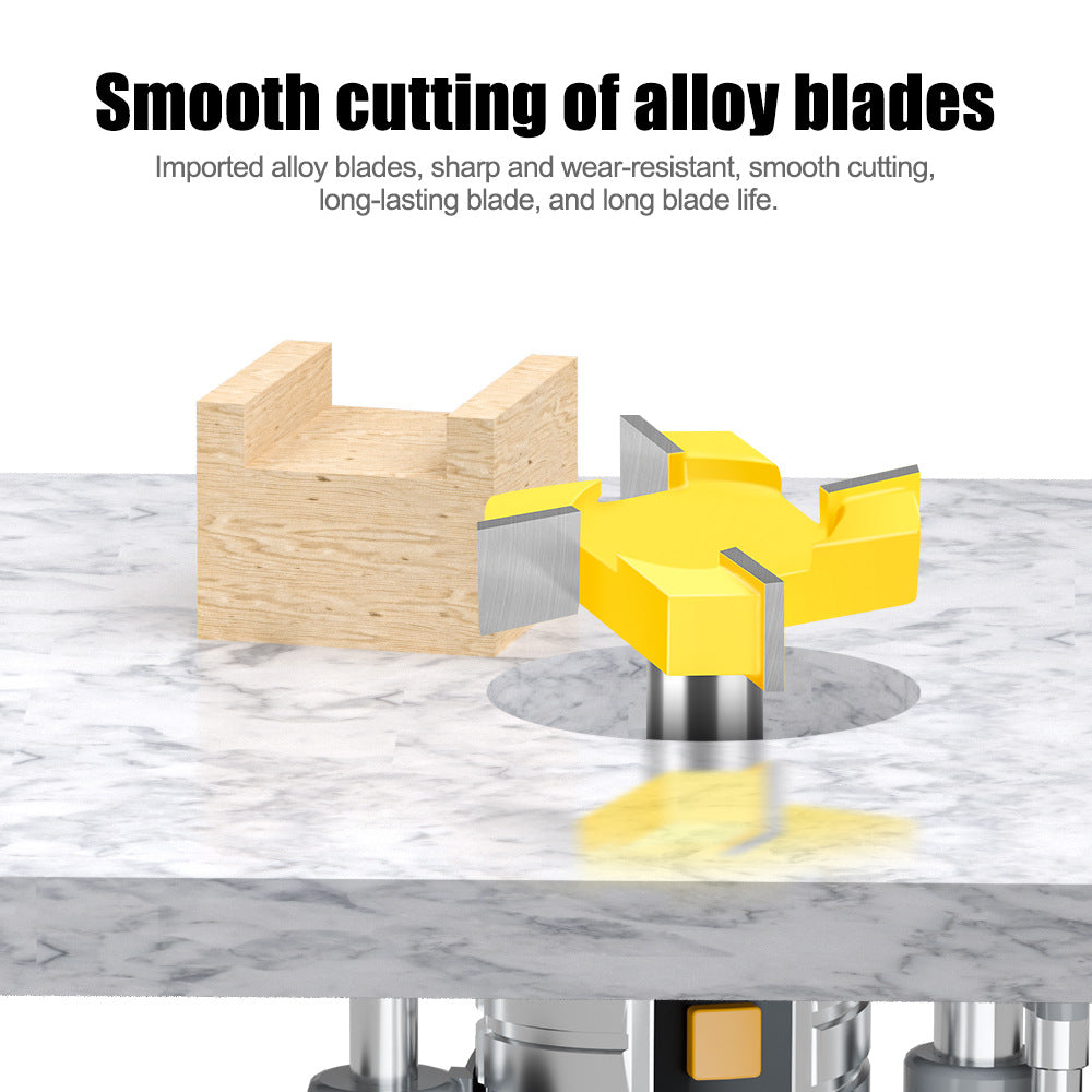 Four-blade T-knife Slotting knife 1/2 handle 12 handle woodworking milling cutter engraving machine cutter head Large diameter slotting knife T-knife