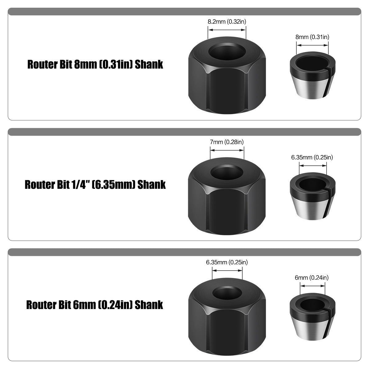 6mm8mm trimmer nut chuck, chuck nut set mill conversion sleeve, milling cutter accessories jacket