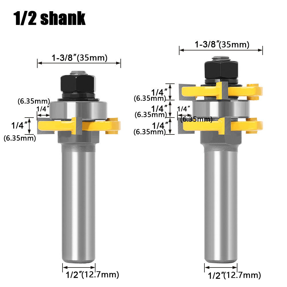 3-Tooth T-shaped tenon cutter Square tooth tenon cutter, floor cutter, puzzle cutter, woodworking milling cutter, carving cutter 6 handles 8 handles