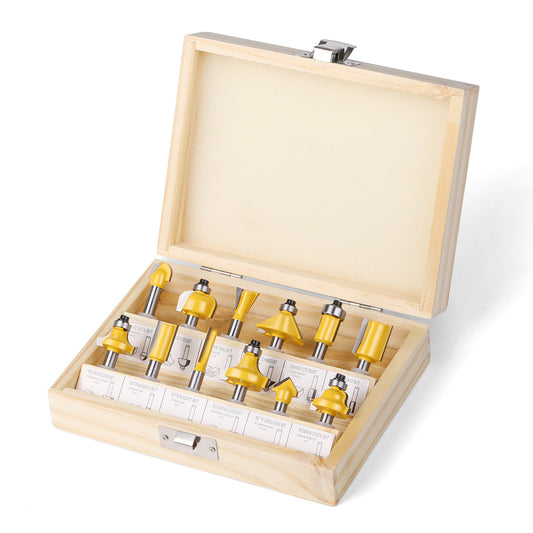 12-Piece set of 1/4 handle woodworking milling cutter set, trimming machine cutter head, bakelite milling engraving machine milling cutter, trimming cutter 15PC