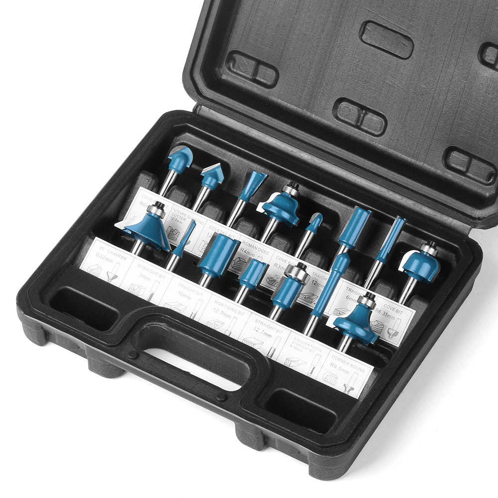 1/4 handle 15-piece woodworking milling cutter set trimmer head bakelite slotting router straight cutter woodworking tool