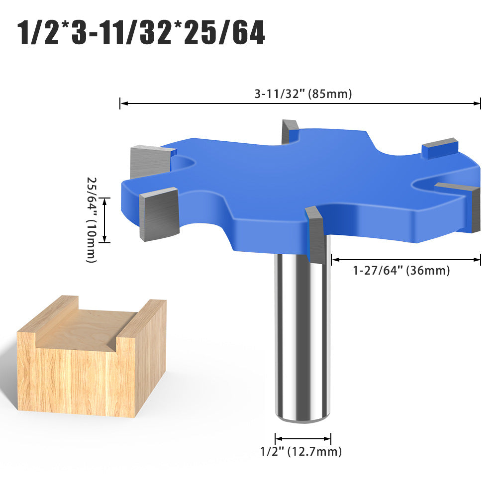6-Tooth four-tooth T-shaped knife 1/2 handle 12mm handle woodworking tool lengthened T-shaped cutter slotted milling cutter T-shaped tenon cutter