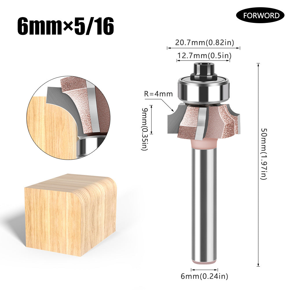 6Mm shank four-blade positive and reverse edge banding knife rounded corner knife arc trimming knife woodworking chamfering knife