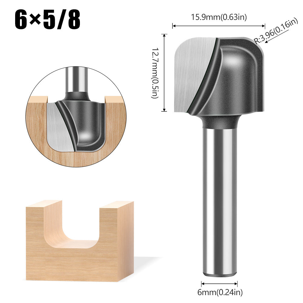 5-Piece set of 1/4 handle 6 handle double arc round bottom knife, slotting knife, bakelite milling cutter, engraving machine, trimming machine round bottom line type