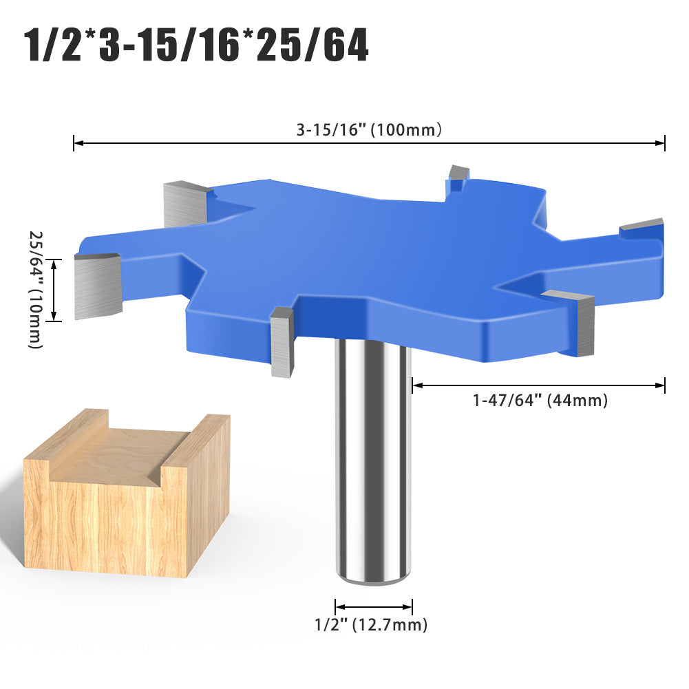 6-Tooth four-tooth T-shaped knife 1/2 handle 12mm handle woodworking tool lengthened T-shaped cutter slotted milling cutter T-shaped tenon cutter