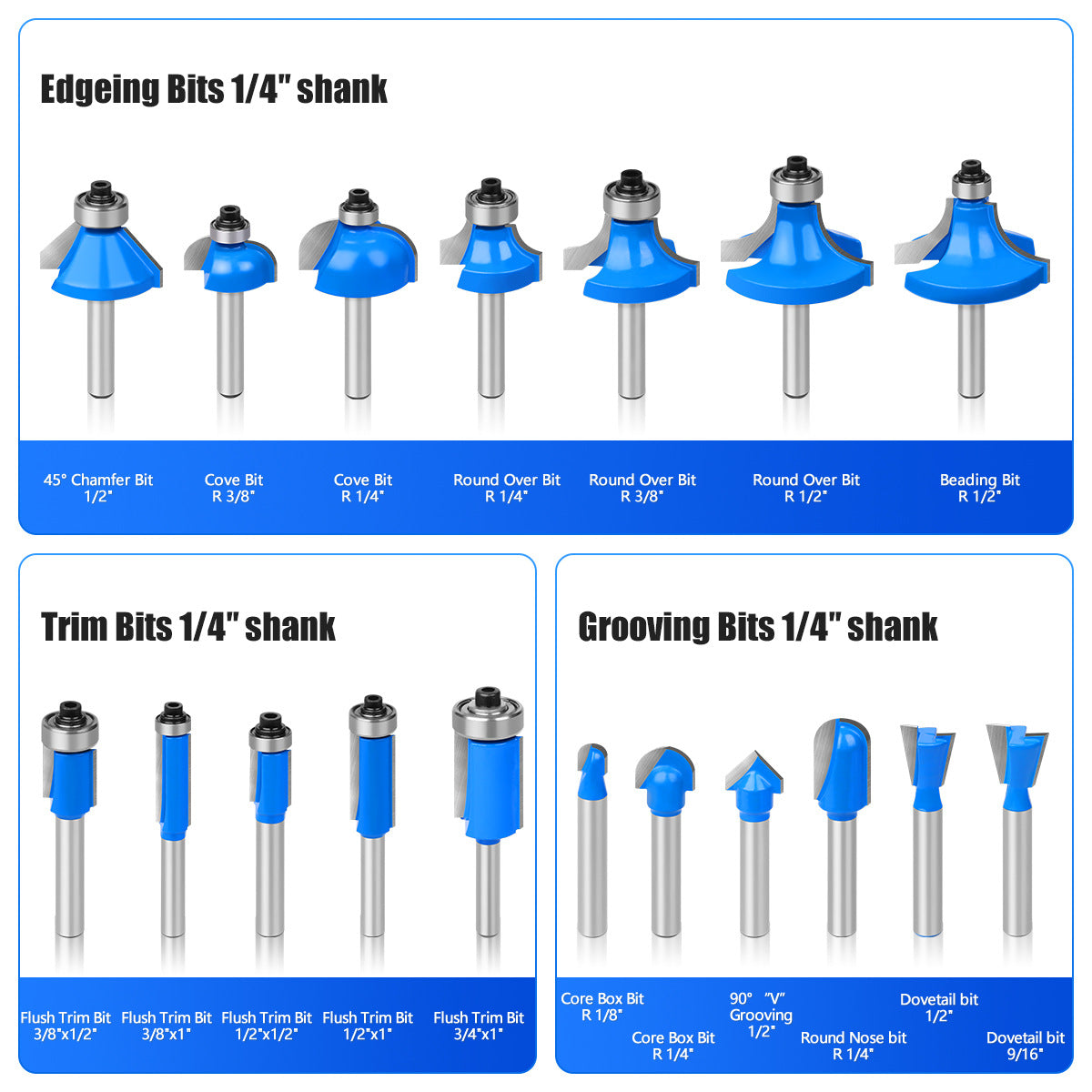 35-Piece set 1/4 handle blue window aluminum box woodworking milling cutter trimming knife fillet knife bevel knife fillet knife DIY worker