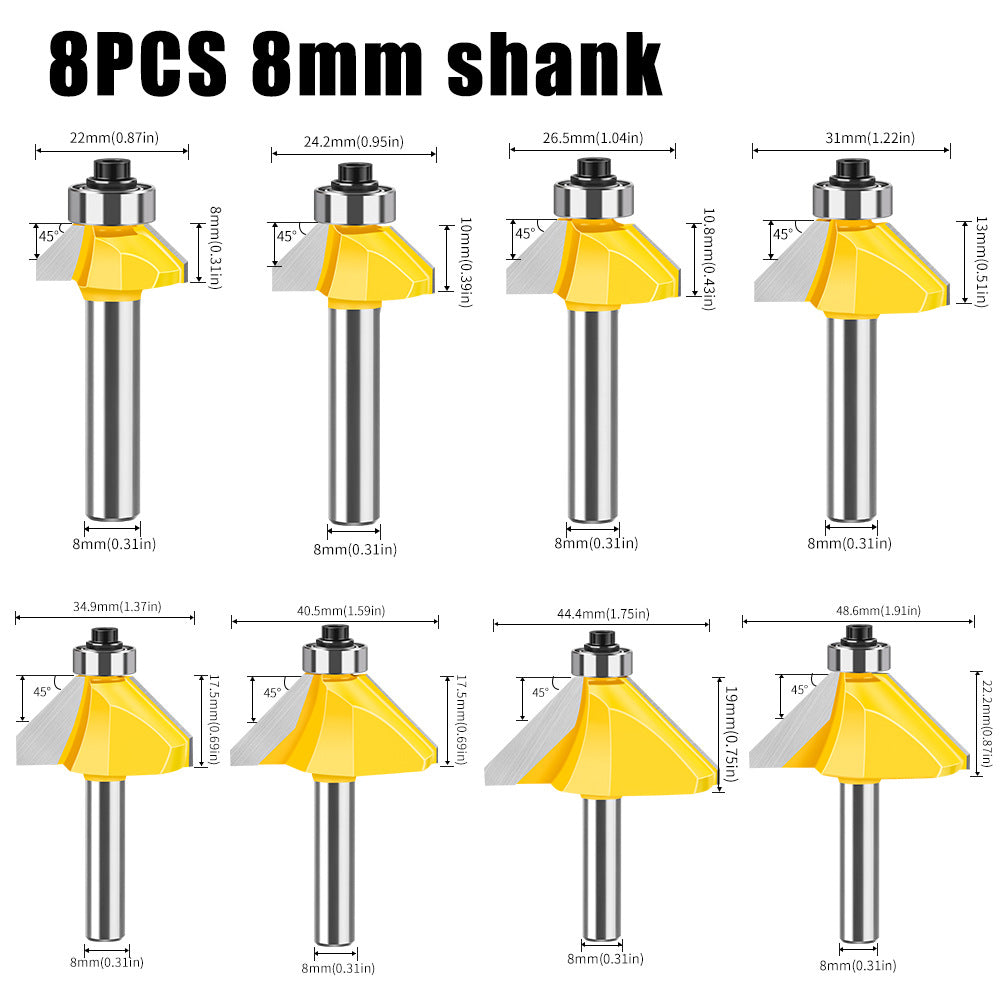 8 handle 45 degree bevel knife woodworking milling cutter trimming machine engraving machine cutter head 45 degree chamfering knife chamfering cutter head