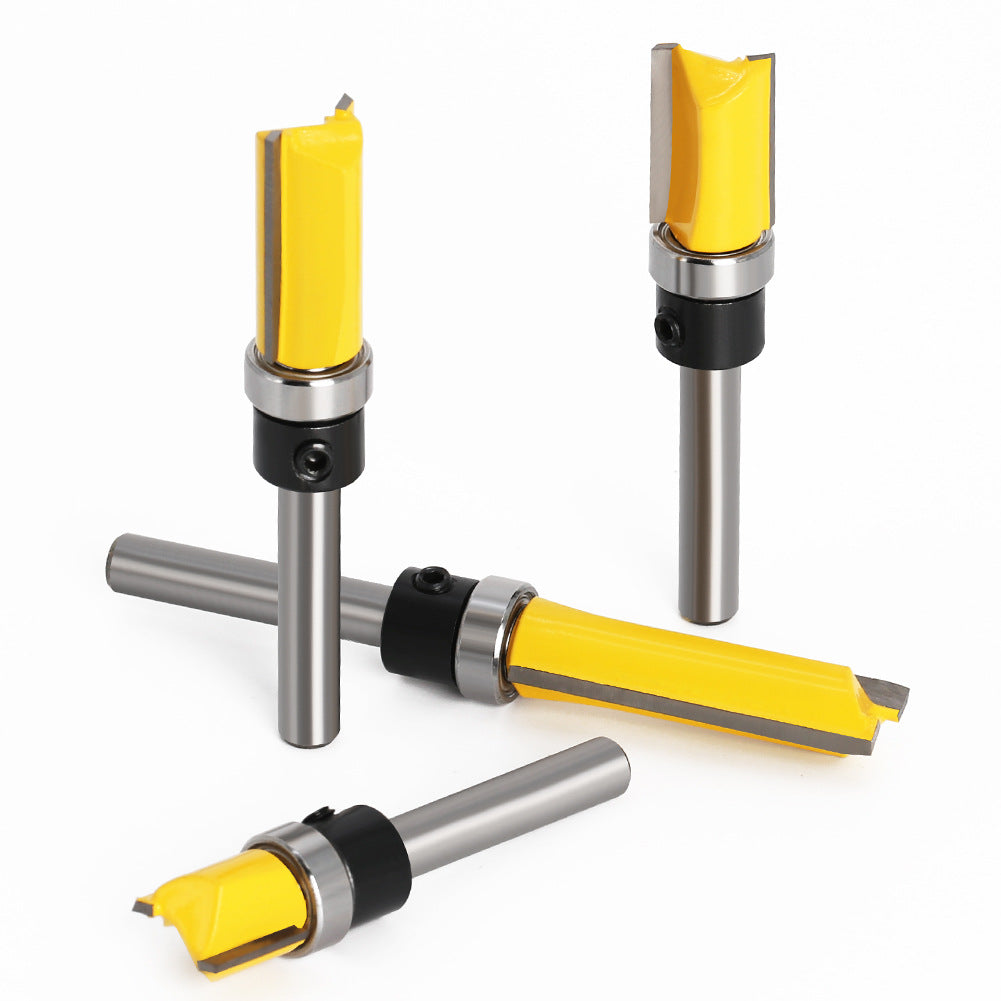 1/4 handle, copy bearing trimming cutter, woodworking milling cutter, double-edged bearing straight cutter, extended