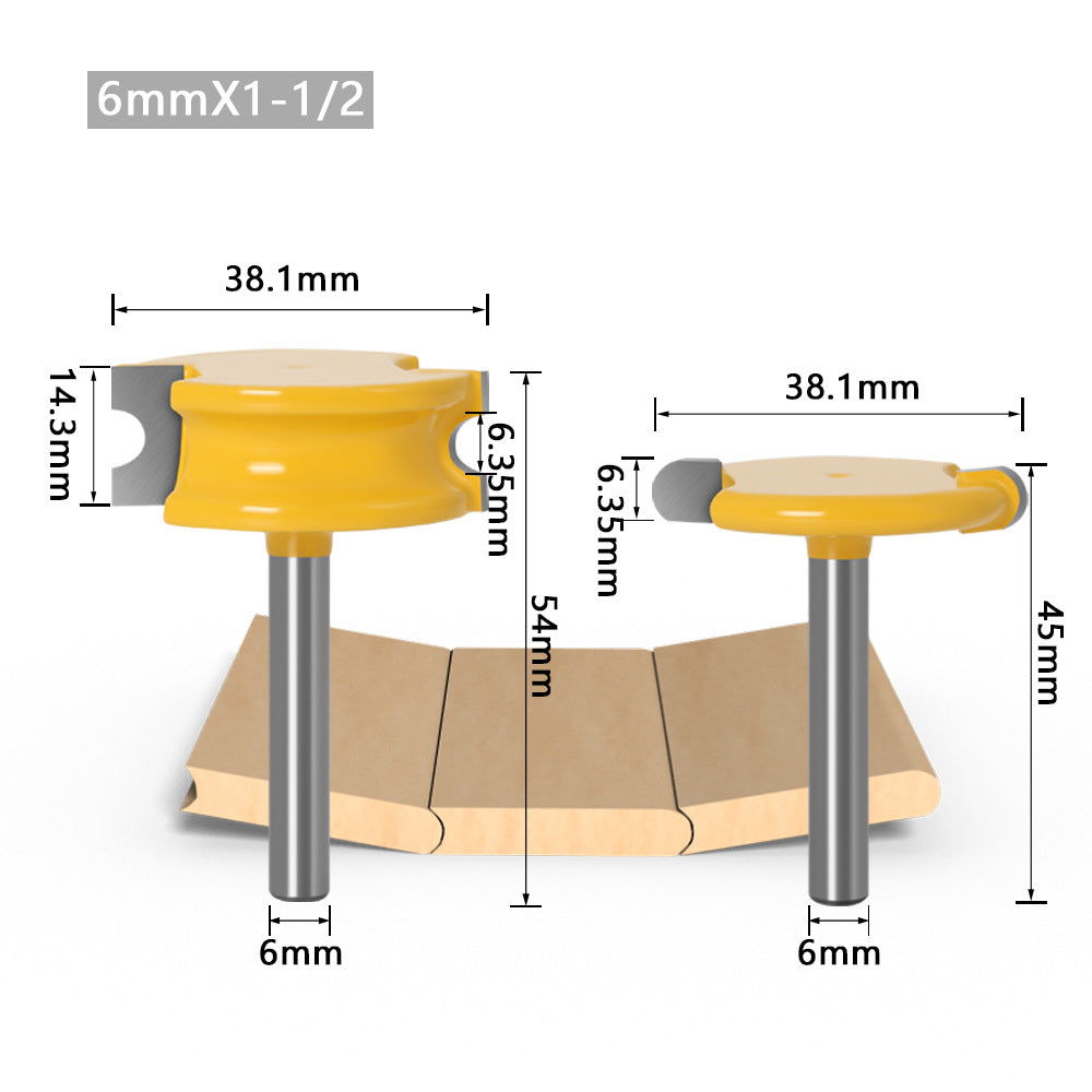 2-Piece set of arc T-shaped tenon cutters, floor cutters, plywood cutters, woodworking milling cutters, trimming machines, engraving machine, milling cutters